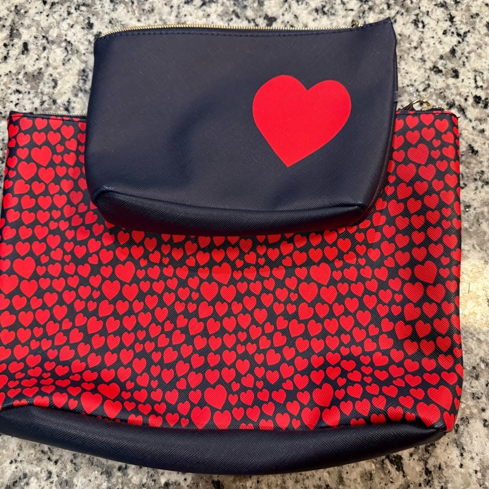 Heart Patterned Navy and Red Women's Bags
